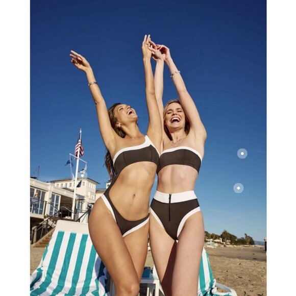 GIGI C Eddie Bikini Top in Black & White Colorblock XSmall Womens Swimsuit - Picture 12 of 16